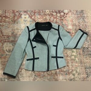 Karen Millen ‘Ice Blue Tweed Moto Full Zip Motorcycle Jacket’